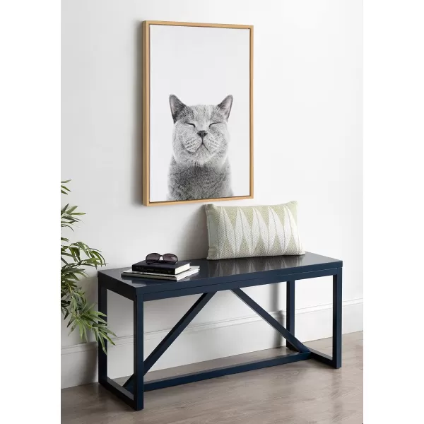 Kate and Laurel Sylvie Smiling Cat Framed Canvas Wall Art by Amy Peterson Art Studio 23x33 Gray Whimsical Fun Modern Animal Nursery Art for WallNatural