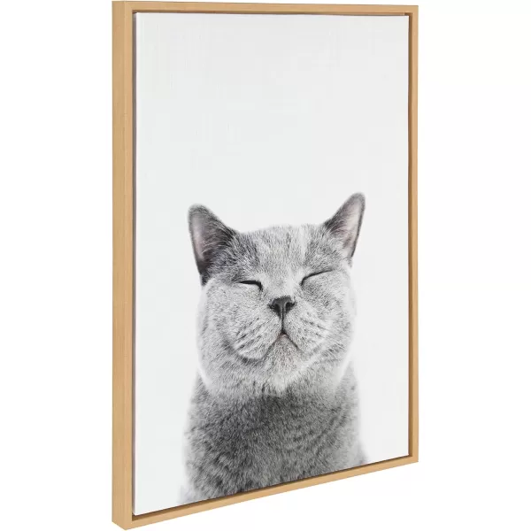 Kate and Laurel Sylvie Smiling Cat Framed Canvas Wall Art by Amy Peterson Art Studio 23x33 Gray Whimsical Fun Modern Animal Nursery Art for WallNatural