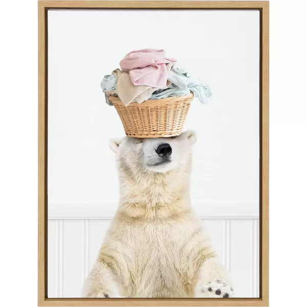 Kate and Laurel Sylvie Sorting Life Polar Bear 2 Framed Canvas Wall Art by Amy Peterson Art Studio 18x24 Natural Mudroom Art Animal Laundry ArtNatural