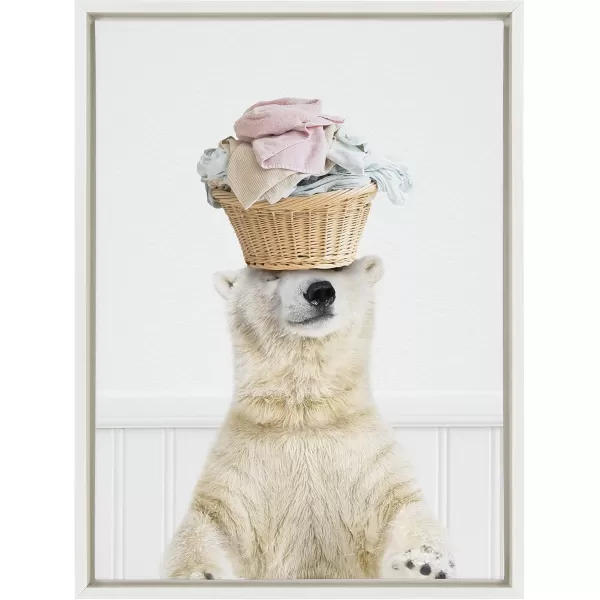 Kate and Laurel Sylvie Sorting Life Polar Bear 2 Framed Canvas Wall Art by Amy Peterson Art Studio 18x24 Natural Mudroom Art Animal Laundry ArtWhite