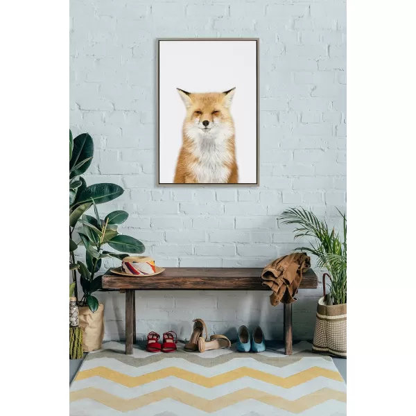 Kate and Laurel Sylvie Studio Fox Animal Print Portrait Framed Canvas Wall Art by Amy Peterson 18x24 GrayGray