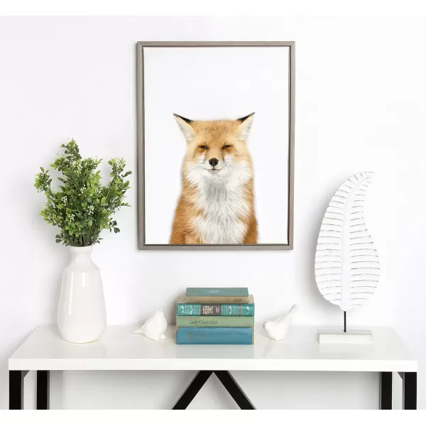 Kate and Laurel Sylvie Studio Fox Animal Print Portrait Framed Canvas Wall Art by Amy Peterson 18x24 GrayGrey