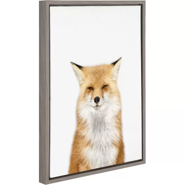 Kate and Laurel Sylvie Studio Fox Animal Print Portrait Framed Canvas Wall Art by Amy Peterson 18x24 GrayGrey