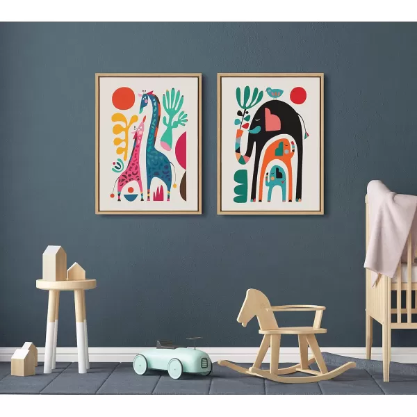 Kate and Laurel Sylvie Three Elephants Framed Canvas Wall Art by Rachel Lee of My Dream Wall 18x24 Natural Chic Abstract Animal Art for Wall