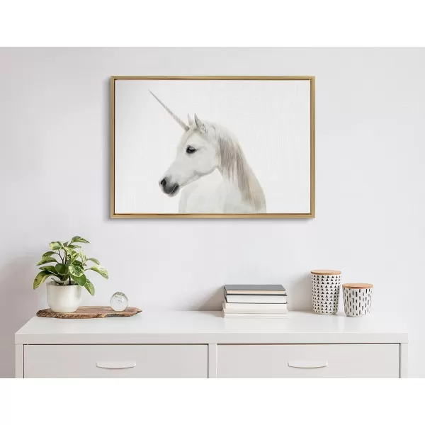 Kate and Laurel Sylvie Unicorn Color Framed Canvas Wall Art by Simon Te of Tai Prints 18x24 White Magical Animal Art for WallGold