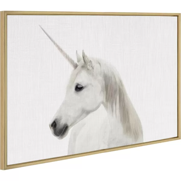 Kate and Laurel Sylvie Unicorn Color Framed Canvas Wall Art by Simon Te of Tai Prints 18x24 White Magical Animal Art for WallGold