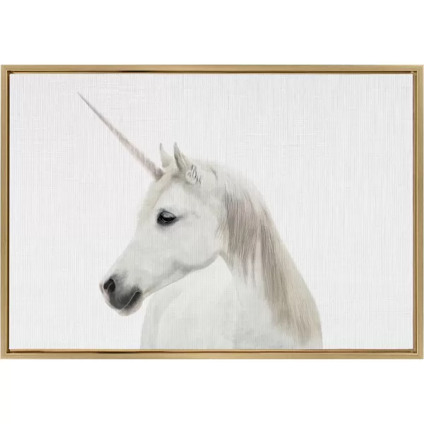 Kate and Laurel Sylvie Unicorn Color Framed Canvas Wall Art by Simon Te of Tai Prints 18x24 White Magical Animal Art for WallGold