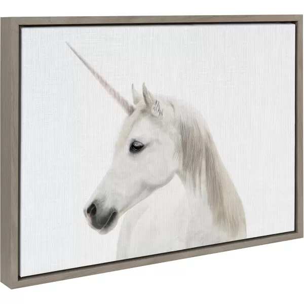 Kate and Laurel Sylvie Unicorn Color Framed Canvas Wall Art by Simon Te of Tai Prints 18x24 White Magical Animal Art for WallGray