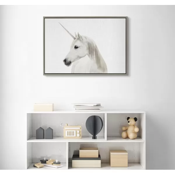 Kate and Laurel Sylvie Unicorn Color Framed Canvas Wall Art by Simon Te of Tai Prints 18x24 White Magical Animal Art for WallGray