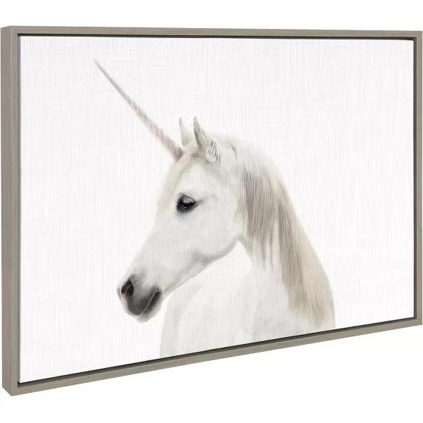 Kate and Laurel Sylvie Unicorn Color Framed Canvas Wall Art by Simon Te of Tai Prints 18x24 White Magical Animal Art for WallGray