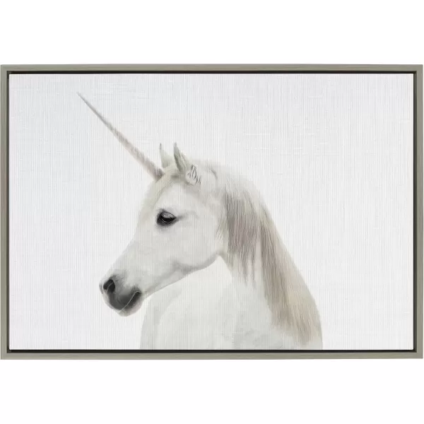 Kate and Laurel Sylvie Unicorn Color Framed Canvas Wall Art by Simon Te of Tai Prints 18x24 White Magical Animal Art for WallGray