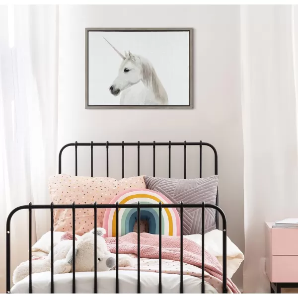 Kate and Laurel Sylvie Unicorn Color Framed Canvas Wall Art by Simon Te of Tai Prints 18x24 White Magical Animal Art for WallGray
