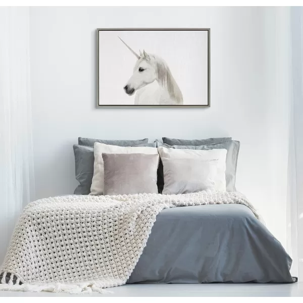 Kate and Laurel Sylvie Unicorn Color Framed Canvas Wall Art by Simon Te of Tai Prints 18x24 White Magical Animal Art for WallGray