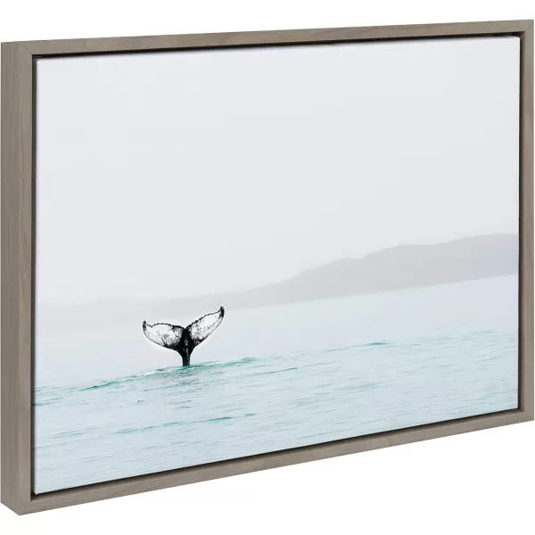 Kate and Laurel Sylvie Whale Tail in The Mist Framed Canvas Wall Art by Amy Peterson 23x33 Gray Coastal Animal Home DecorGrey