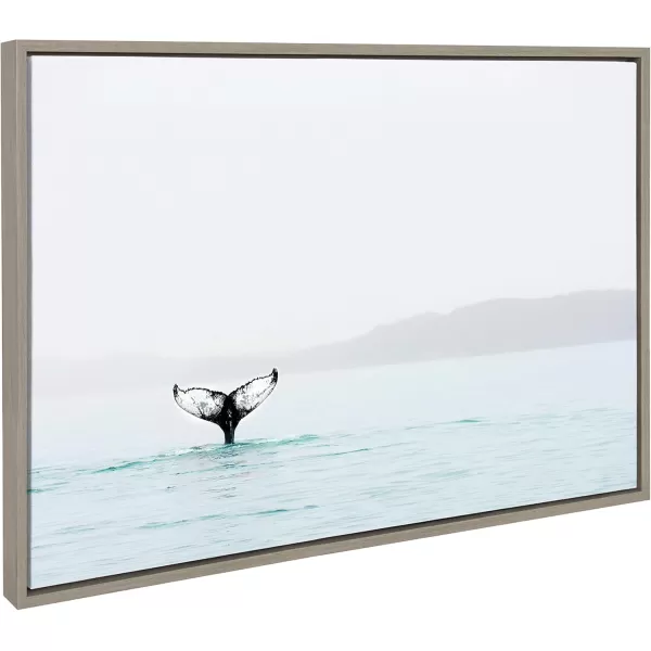 Kate and Laurel Sylvie Whale Tail in The Mist Framed Canvas Wall Art by Amy Peterson 23x33 Gray Coastal Animal Home DecorGrey