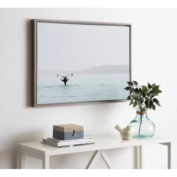 Kate and Laurel Sylvie Whale Tail in The Mist Framed Canvas Wall Art by Amy Peterson 23x33 Gray Coastal Animal Home DecorGrey