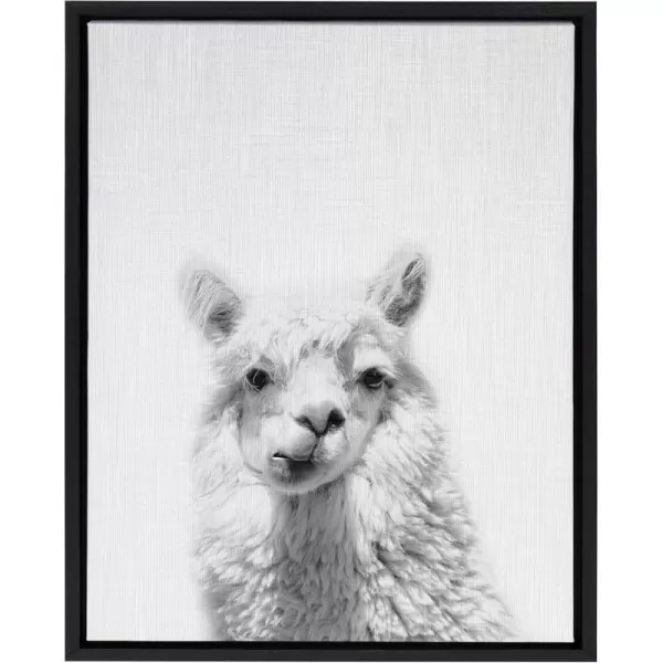 Kate and Laurel Sylvie Alpaca Black and White Portrait Framed Canvas Wall Art by Simon Te Tai 18x24 BlackBlack