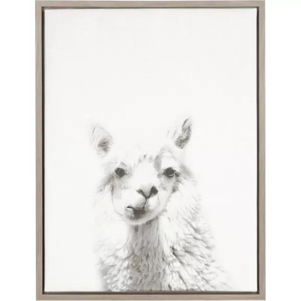 Kate and Laurel Sylvie Alpaca Black and White Portrait Framed Canvas Wall Art by Simon Te Tai 18x24 BlackGrey