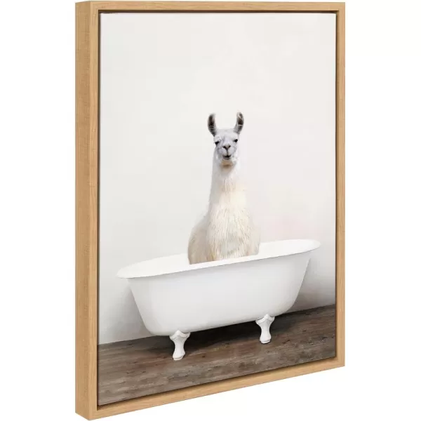 Kate and Laurel Sylvie Alpaca in the Tub Color Framed Canvas Wall Art by Amy Peterson Art Studio 18x24 Natural Modern Fun Decorative Bathtub Wall Art for Home DcorNatural