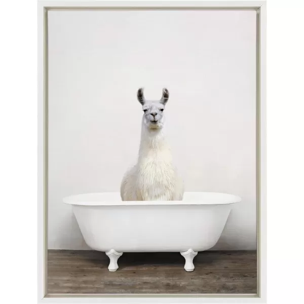 Kate and Laurel Sylvie Alpaca in the Tub Color Framed Canvas Wall Art by Amy Peterson Art Studio 18x24 Natural Modern Fun Decorative Bathtub Wall Art for Home DcorWhite