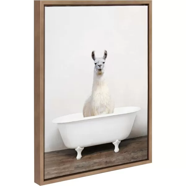 Kate and Laurel Sylvie Alpaca in the Tub Color Framed Canvas Wall Art by Amy Peterson Art Studio 18x24 Natural Modern Fun Decorative Bathtub Wall Art for Home DcorGold