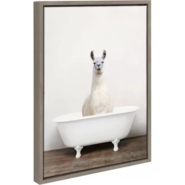 Kate and Laurel Sylvie Alpaca in the Tub Color Framed Canvas Wall Art by Amy Peterson Art Studio 18x24 Natural Modern Fun Decorative Bathtub Wall Art for Home DcorGray