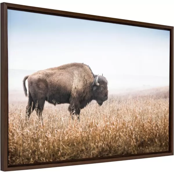 Kate and Laurel Sylvie American Bison Buffalo in Prairie Grass Framed Canvas Wall Art 23x33 Brown Prairie Animal Wall Art DecorBrown