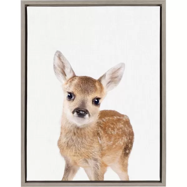 Kate and Laurel Sylvie Animal Studio Deer Framed Canvas Wall Art by Amy Peterson Art Studio 18x24 Natural Whimsical Fun Animal Nursery Art for WallGrey