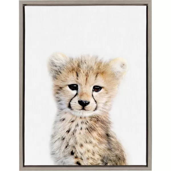 Kate and Laurel Sylvie Baby Cheetah Animal Print Portrait Framed Canvas Wall Art by Amy Peterson 18x24 NaturalGrey