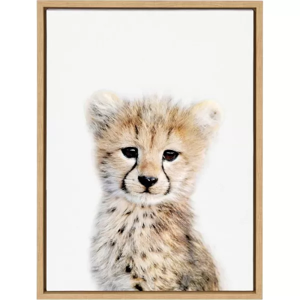 Kate and Laurel Sylvie Baby Cheetah Animal Print Portrait Framed Canvas Wall Art by Amy Peterson 18x24 NaturalNatural