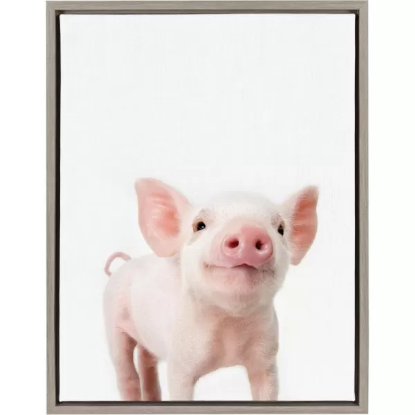 Kate and Laurel Sylvie Baby Piglet Animal Print Portrait Framed Canvas Wall Art by Amy Peterson 18x24 GrayGrey