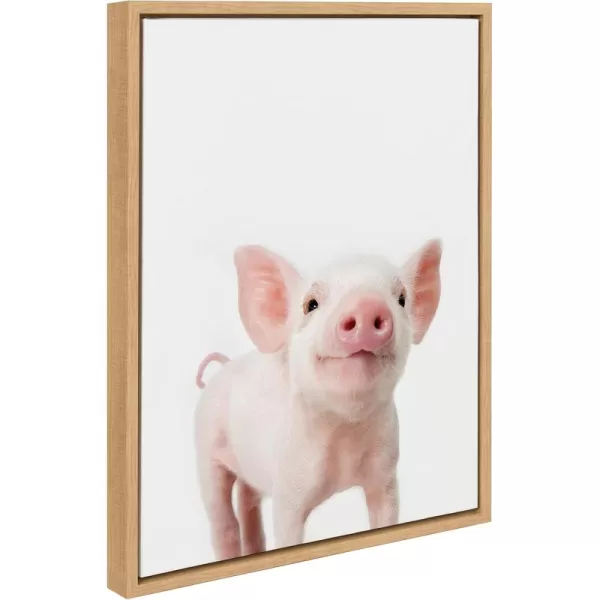 Kate and Laurel Sylvie Baby Piglet Animal Print Portrait Framed Canvas Wall Art by Amy Peterson 18x24 GrayNatural