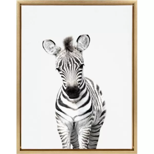 Kate and Laurel Sylvie Baby Zebra Animal Print Portrait Framed Canvas Wall Art by Amy Peterson 18x24 GrayGold