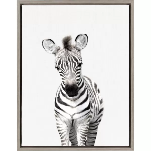 Kate and Laurel Sylvie Baby Zebra Animal Print Portrait Framed Canvas Wall Art by Amy Peterson 18x24 GrayGrey