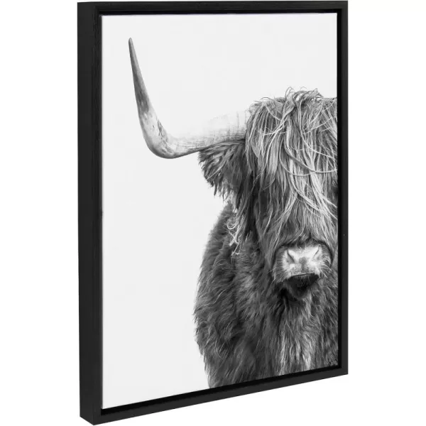 Kate and Laurel Sylvie BampampW Highland Cow No 1 Framed Canvas Wall Art by Amy Peterson Art Studio 28x38 Gray Black and White Animal Portrait ArtBlack