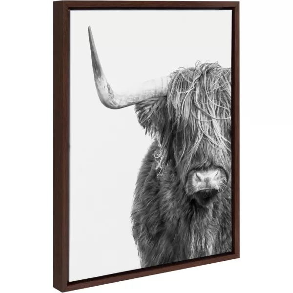 Kate and Laurel Sylvie BampampW Highland Cow No 1 Framed Canvas Wall Art by Amy Peterson Art Studio 28x38 Gray Black and White Animal Portrait ArtBrown