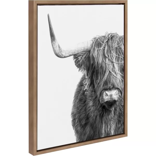 Kate and Laurel Sylvie BampampW Highland Cow No 1 Framed Canvas Wall Art by Amy Peterson Art Studio 28x38 Gray Black and White Animal Portrait ArtGold