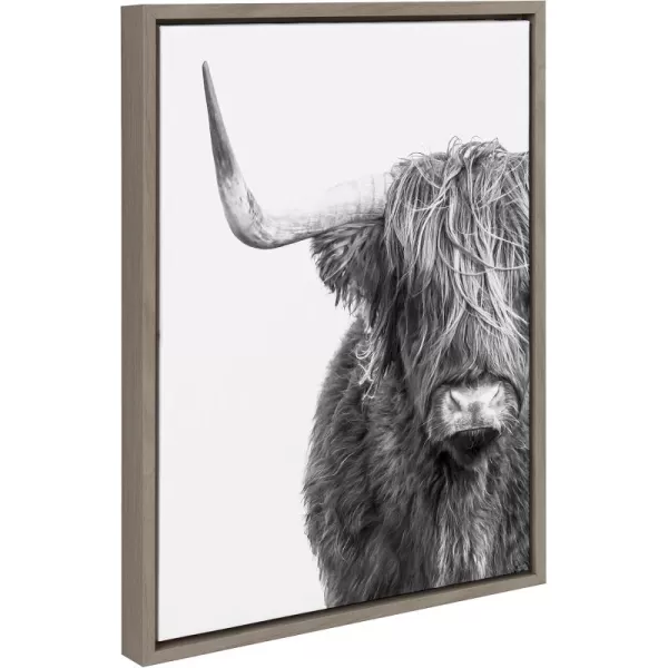 Kate and Laurel Sylvie BampampW Highland Cow No 1 Framed Canvas Wall Art by Amy Peterson Art Studio 28x38 Gray Black and White Animal Portrait ArtGray