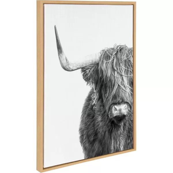 Kate and Laurel Sylvie BampampW Highland Cow No 1 Framed Canvas Wall Art by Amy Peterson Art Studio 28x38 Gray Black and White Animal Portrait ArtNatural