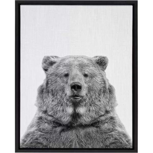 Kate and Laurel Sylvie Bear Animal Print Black and White Portrait Framed Canvas Wall Art by Simon Te Tai 18x24 NaturalBlack