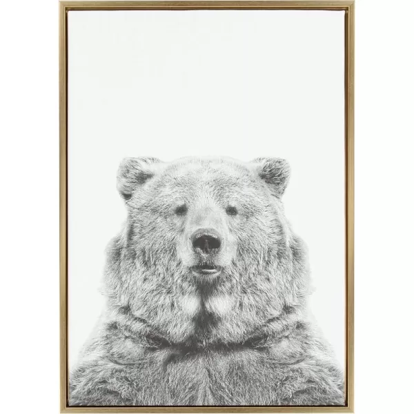 Kate and Laurel Sylvie Bear Animal Print Black and White Portrait Framed Canvas Wall Art by Simon Te Tai 18x24 NaturalGold