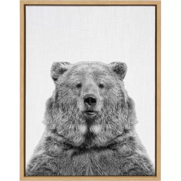 Kate and Laurel Sylvie Bear Animal Print Black and White Portrait Framed Canvas Wall Art by Simon Te Tai 18x24 NaturalNatural