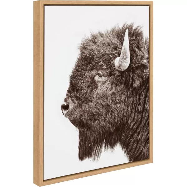 Kate and Laurel Sylvie Bison Profile Framed Canvas Wall Art by Amy Peterson Art Studio 18x24 Natural Modern Animal Portrait Art for WallNatural