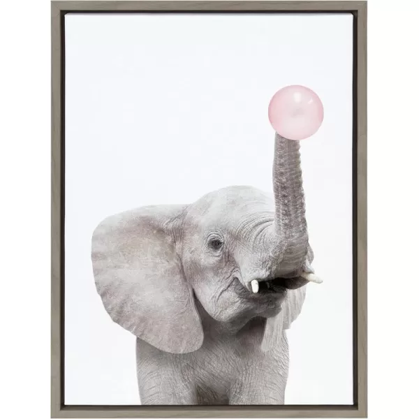 Kate and Laurel Sylvie Bubble Gum Elephant Framed Canvas Wall Art by Amy Peterson Art Studio 18x24 Gray Decorative Zoo Animal Art for WallGray