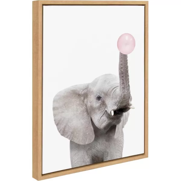 Kate and Laurel Sylvie Bubble Gum Elephant Framed Canvas Wall Art by Amy Peterson Art Studio 18x24 Gray Decorative Zoo Animal Art for WallNatural