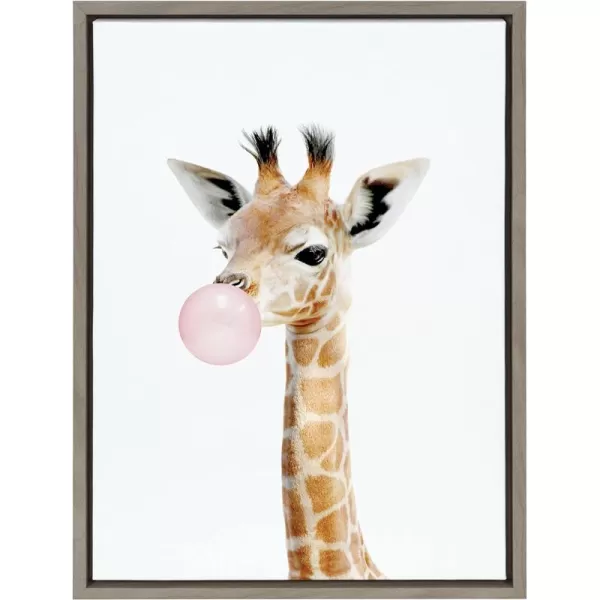 Kate and Laurel Sylvie Bubble Gum Giraffe Framed Canvas Wall Art by Amy Peterson Art Studio 23x33 Natural Cute Whimsical Animal Art for WallGray