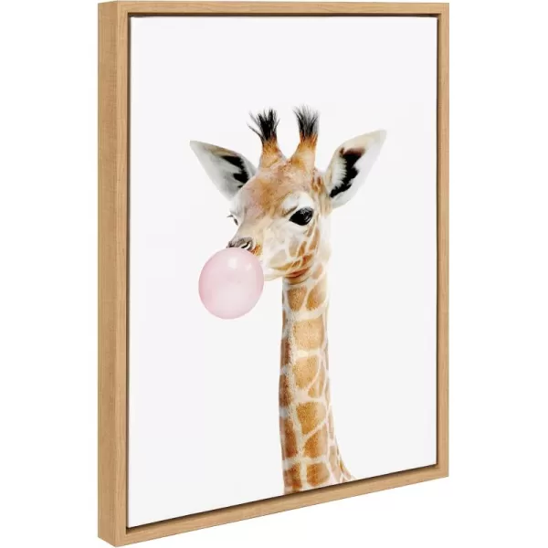 Kate and Laurel Sylvie Bubble Gum Giraffe Framed Canvas Wall Art by Amy Peterson Art Studio 23x33 Natural Cute Whimsical Animal Art for WallNatural