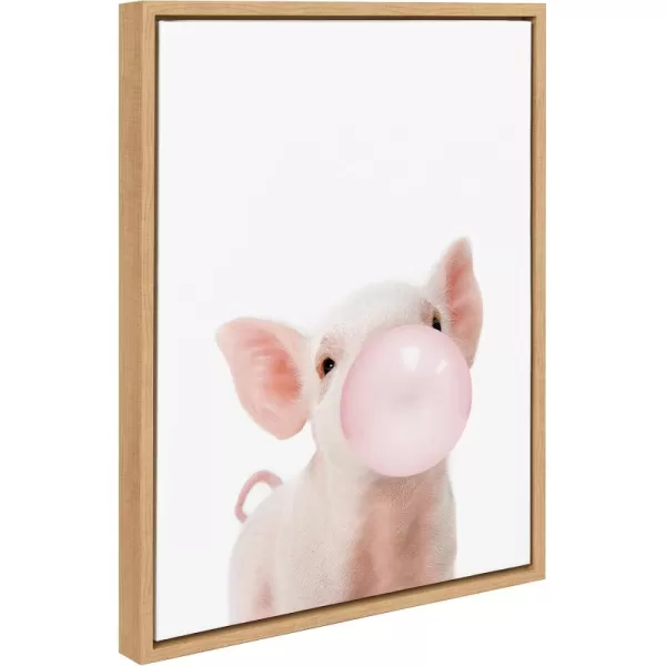 Kate and Laurel Sylvie Bubble Gum Piglet Framed Canvas Wall Art by Amy Peterson Art Studio 18x24 Natural Cute Whimsical Animal Art for WallNatural