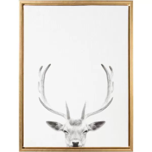 Kate and Laurel Sylvie Deer with Antlers Black and White Portrait Framed Canvas Wall Art by Simon Te Tai 18x24 GrayGold