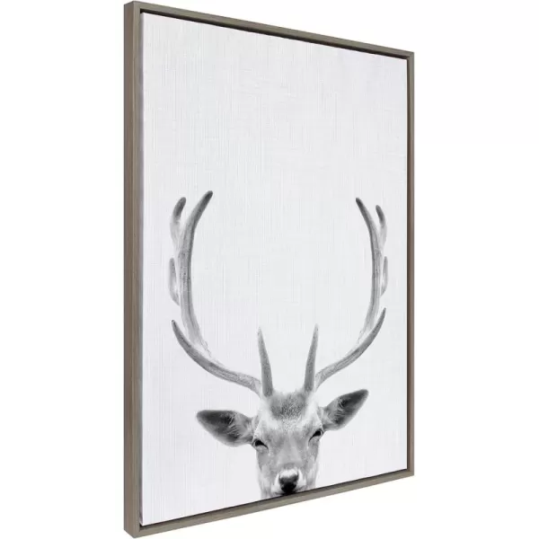 Kate and Laurel Sylvie Deer with Antlers Black and White Portrait Framed Canvas Wall Art by Simon Te Tai 18x24 GrayGray